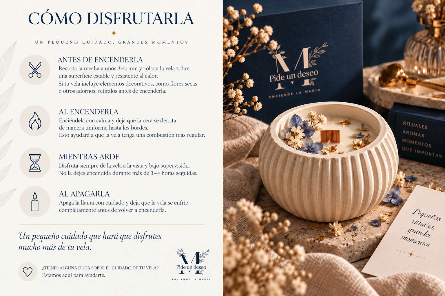 Cómo disfrutarla: guía de cuidado de la vela.